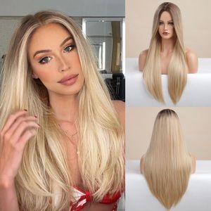 - Human hair blend blonde ombré straight wig